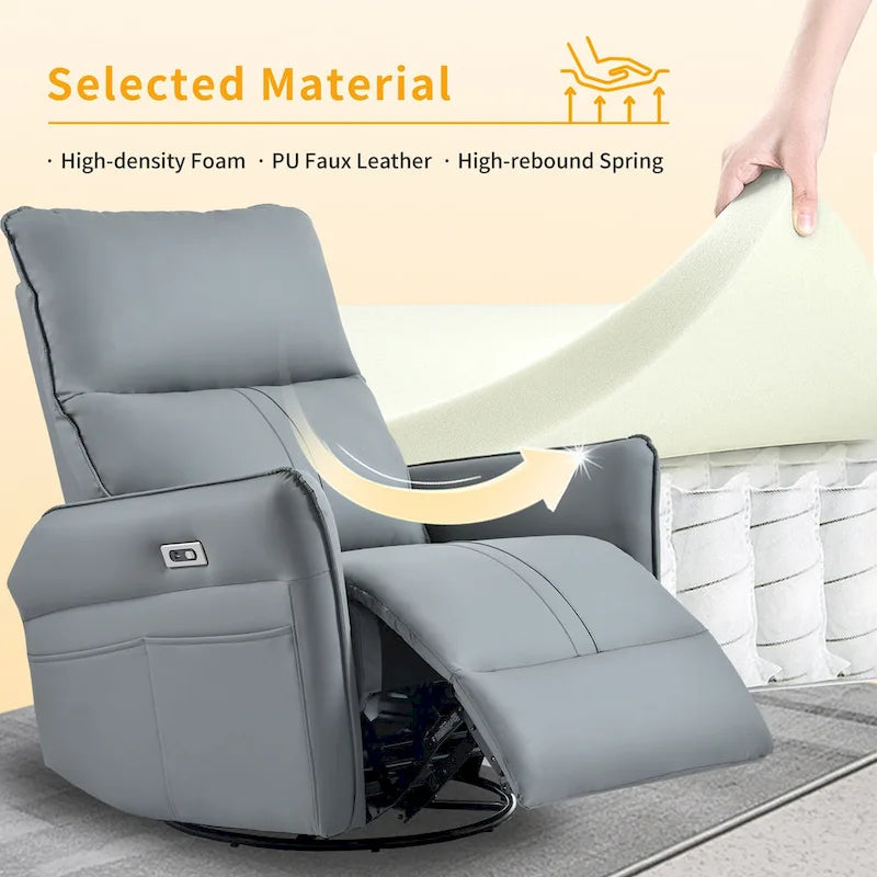 Fauteuil inclinable pivotant et berçant Power 270 avec ports USB, petits fauteuils inclinables électriques en PU pour petits espaces