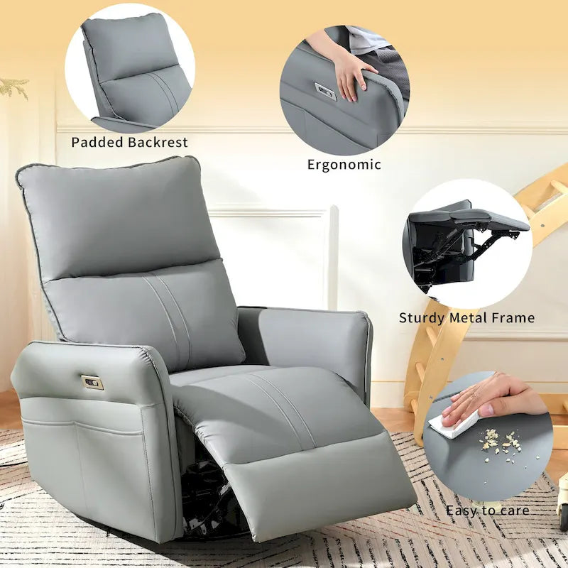 Fauteuil inclinable pivotant et berçant Power 270 avec ports USB, petits fauteuils inclinables électriques en PU pour petits espaces