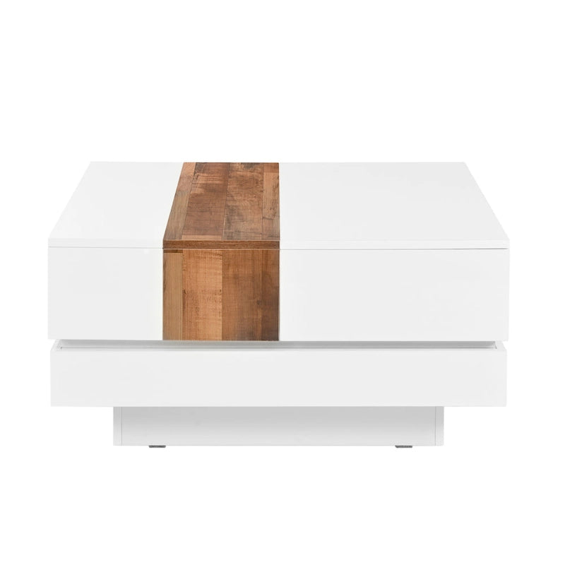 Table basse carrée avec plateau coulissant et rangement dissimulé