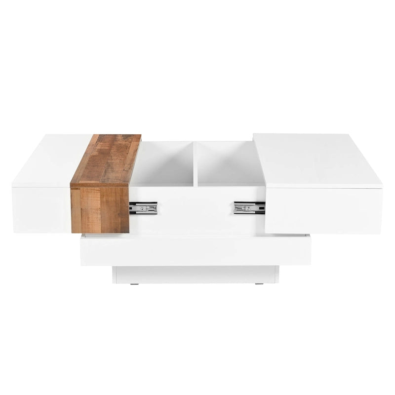Table basse carrée avec plateau coulissant et rangement dissimulé