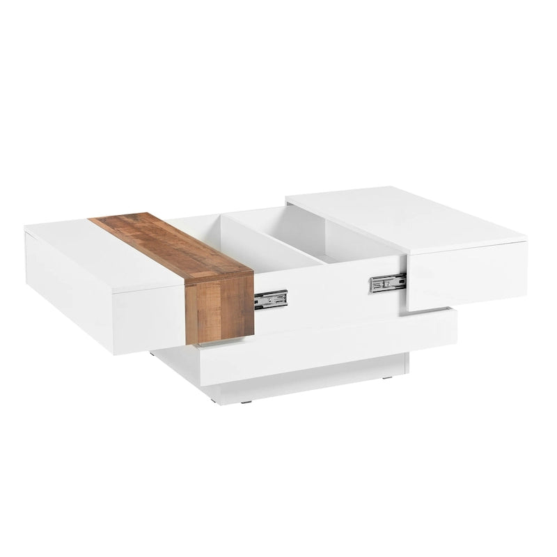 Table basse carrée avec plateau coulissant et rangement dissimulé