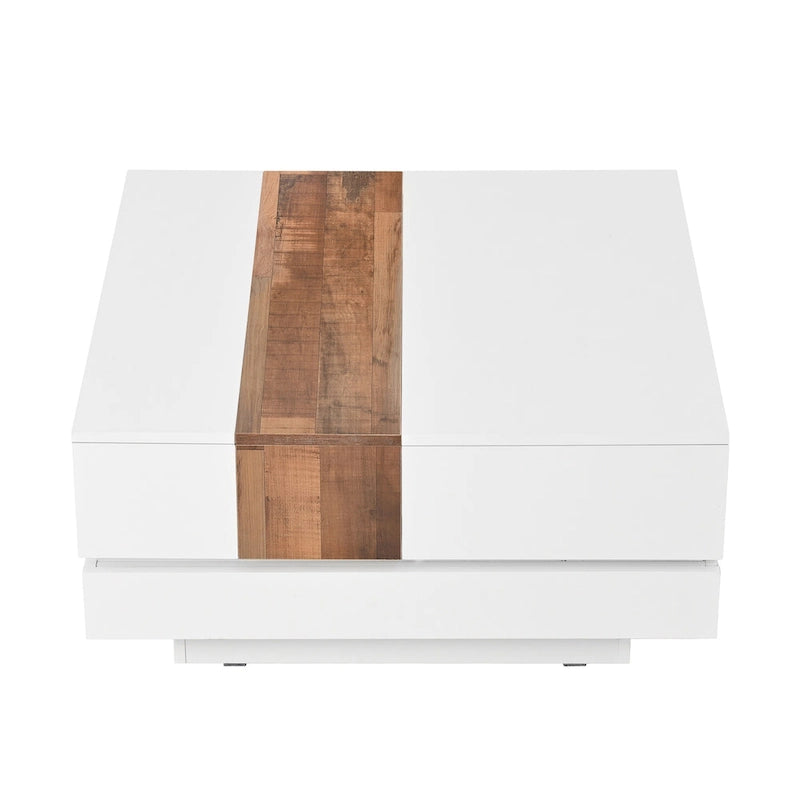 Table basse carrée avec plateau coulissant et rangement dissimulé