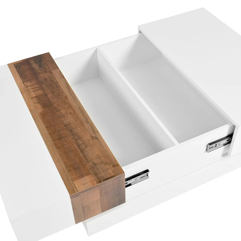Table basse carrée avec plateau coulissant et rangement dissimulé