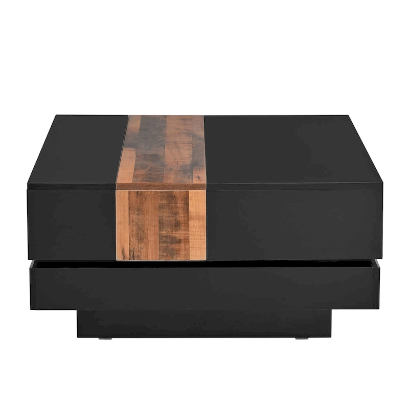 Table basse carrée avec plateau coulissant et rangement dissimulé