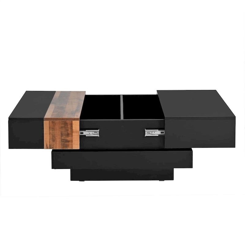 Table basse carrée avec plateau coulissant et rangement dissimulé