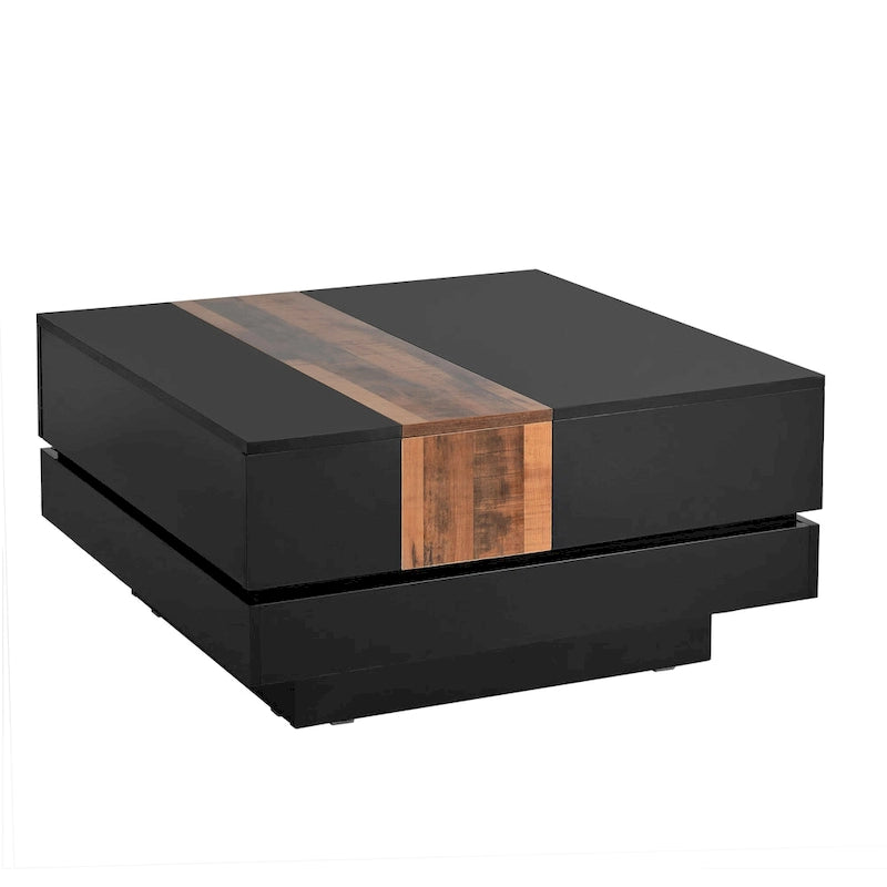 Table basse carrée avec plateau coulissant et rangement dissimulé