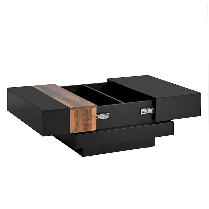 Table basse carrée avec plateau coulissant et rangement dissimulé