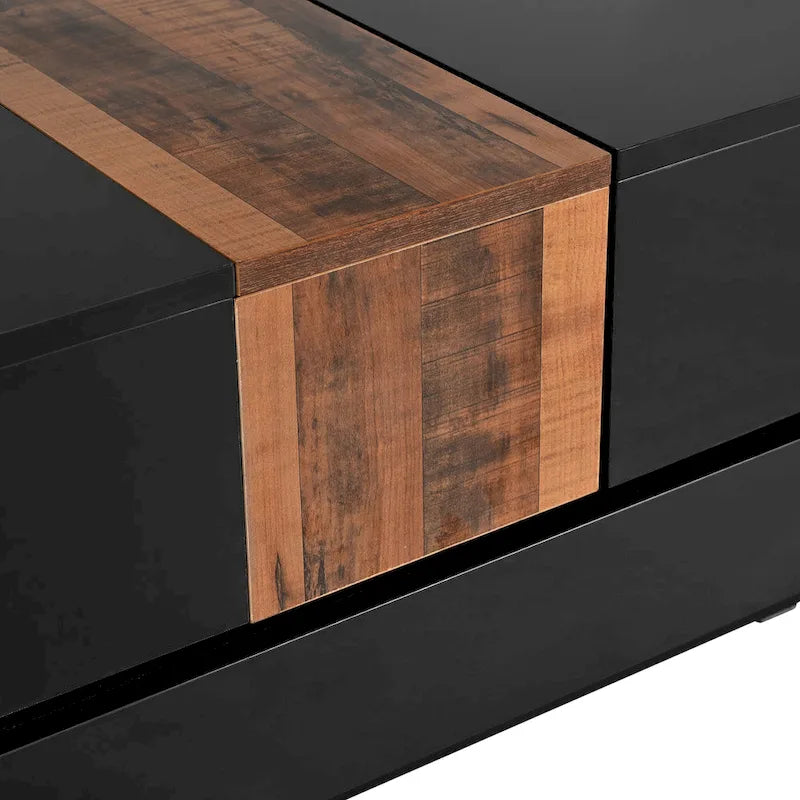 Table basse carrée avec plateau coulissant et rangement dissimulé