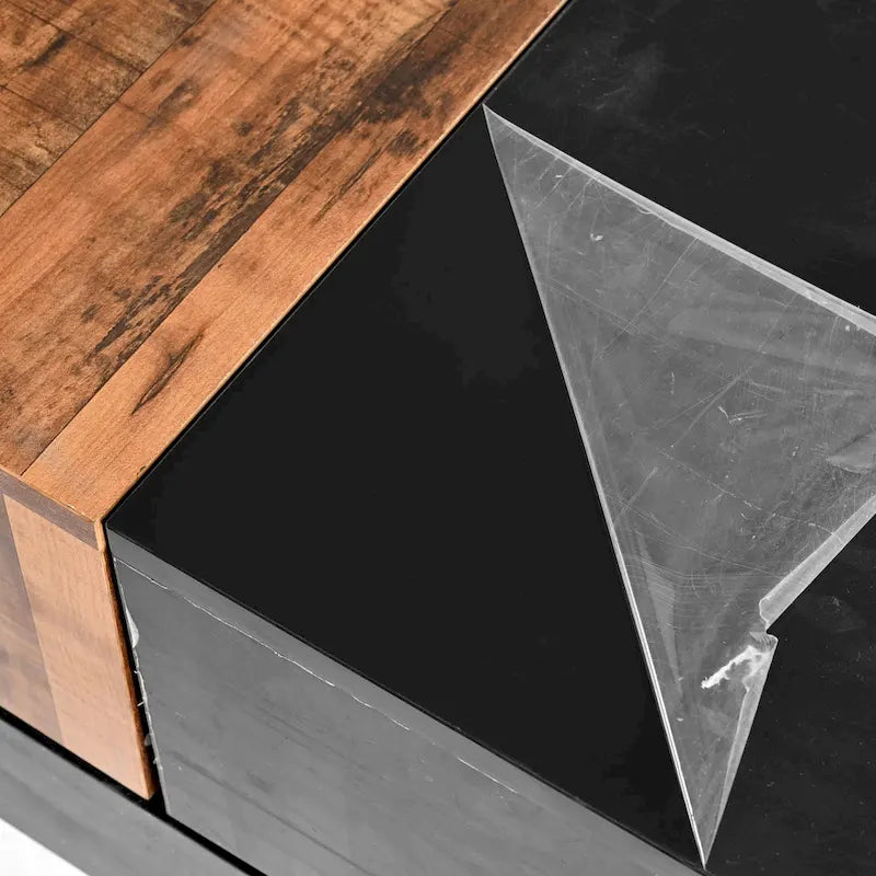 Table basse carrée avec plateau coulissant et rangement dissimulé