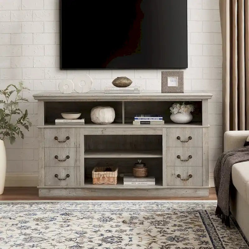 Meuble TV traditionnel de 60 po avec rangement ouvert et fermé pour téléviseurs jusqu'à 65 po
