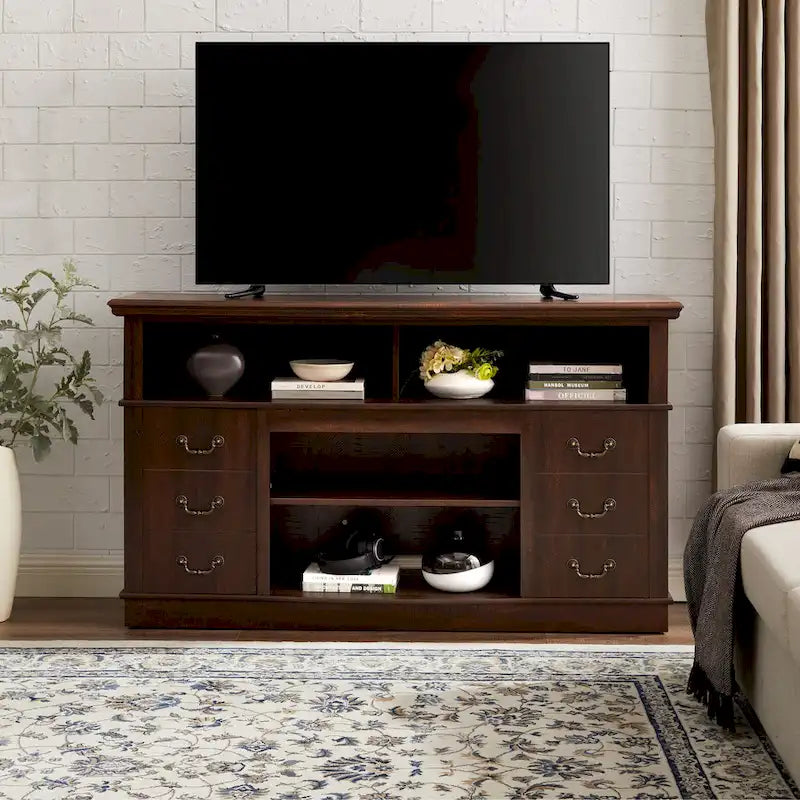 Traditional 60 TV Stand with Open and Closed Storage for TVs Up to 65