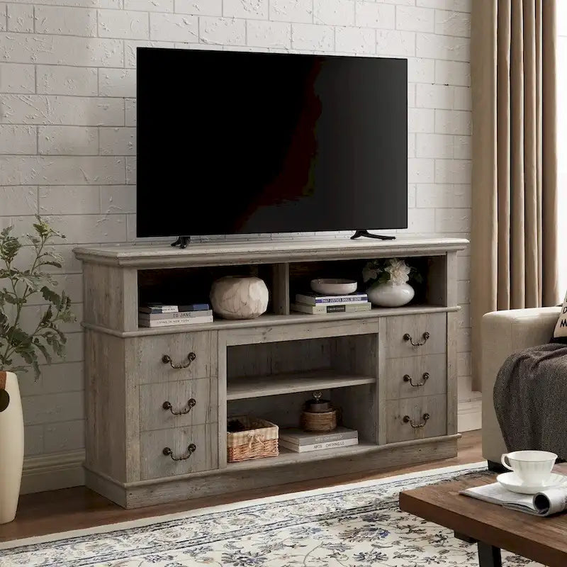 Meuble TV traditionnel de 60 po avec rangement ouvert et fermé pour téléviseurs jusqu'à 65 po