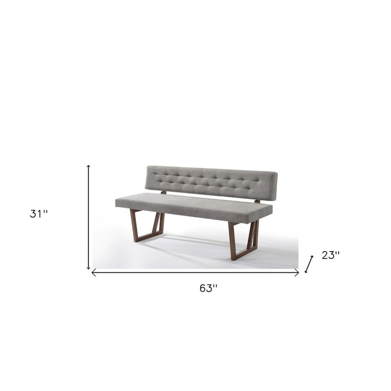 Banc de salle à manger rembourré en mélange de lin gris et marron de 63 po - 63