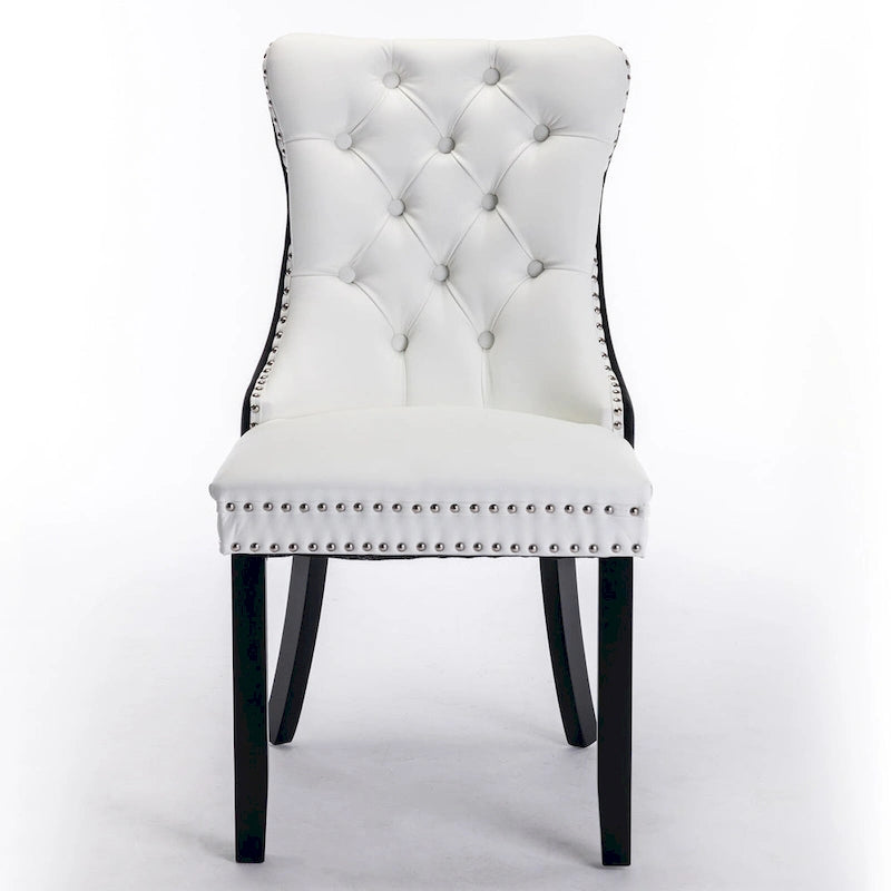 Lot de 2 chaises de salle à manger à dossier haut, chaises de cuisine en cuir PU rembourrées avec poignée arrière et pieds en bois