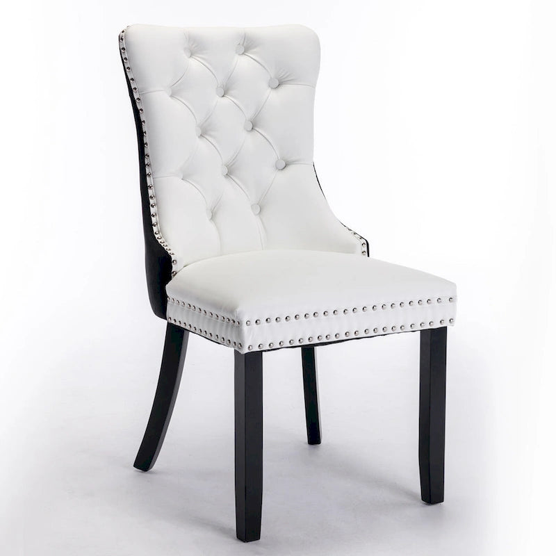 Lot de 2 chaises de salle à manger à dossier haut, chaises de cuisine en cuir PU rembourrées avec poignée arrière et pieds en bois