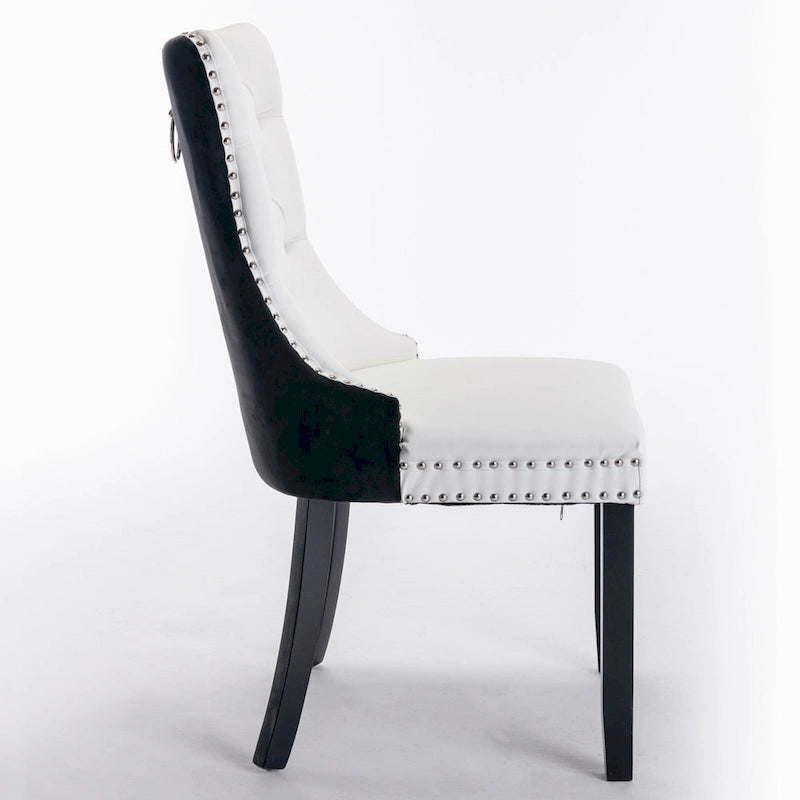 Lot de 2 chaises de salle à manger à dossier haut, chaises de cuisine en cuir PU rembourrées avec poignée arrière et pieds en bois