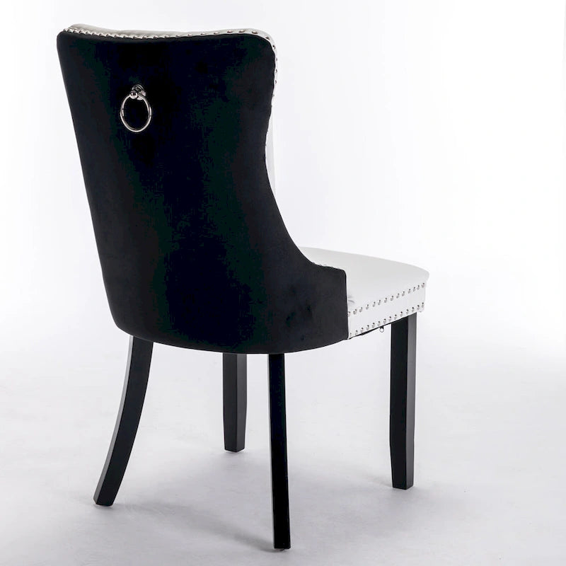Lot de 2 chaises de salle à manger à dossier haut, chaises de cuisine en cuir PU rembourrées avec poignée arrière et pieds en bois