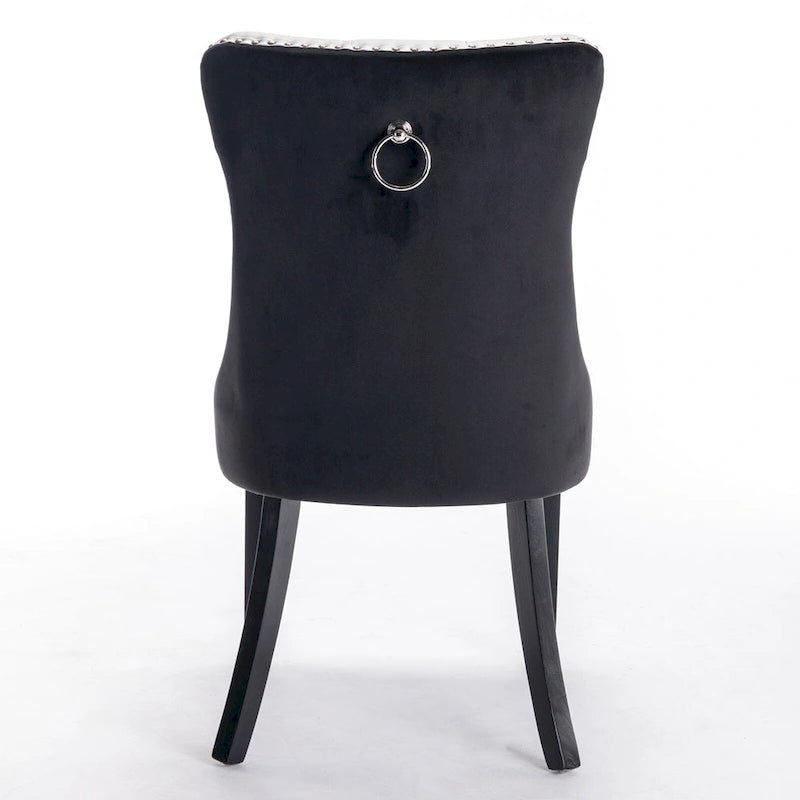 Lot de 2 chaises de salle à manger à dossier haut, chaises de cuisine en cuir PU rembourrées avec poignée arrière et pieds en bois