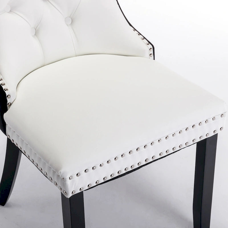 Lot de 2 chaises de salle à manger à dossier haut, chaises de cuisine en cuir PU rembourrées avec poignée arrière et pieds en bois