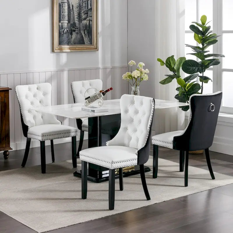Lot de 2 chaises de salle à manger à dossier haut, chaises de cuisine en cuir PU rembourrées avec poignée arrière et pieds en bois