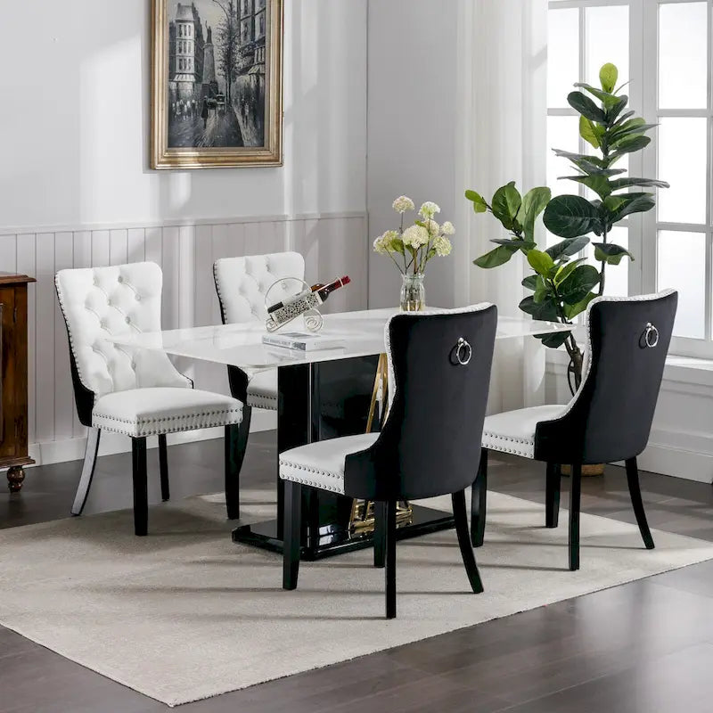 Lot de 2 chaises de salle à manger à dossier haut, chaises de cuisine en cuir PU rembourrées avec poignée arrière et pieds en bois