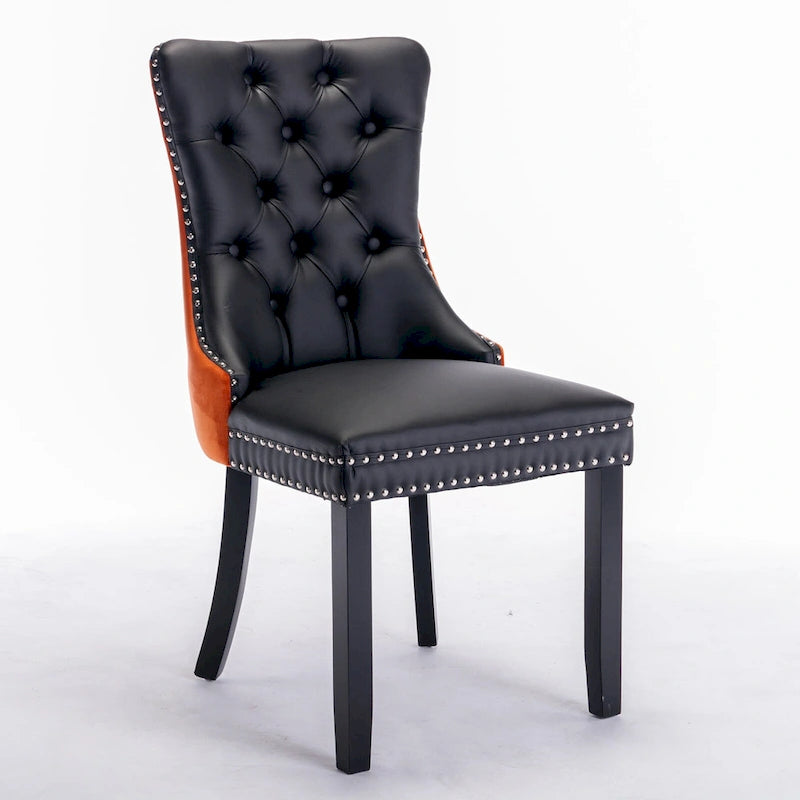 Lot de 2 chaises de salle à manger à dossier haut, chaises de cuisine en cuir PU rembourrées avec poignée arrière et pieds en bois