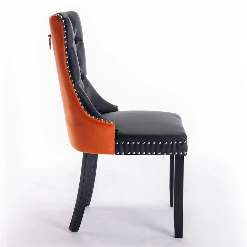 Lot de 2 chaises de salle à manger à dossier haut, chaises de cuisine en cuir PU rembourrées avec poignée arrière et pieds en bois