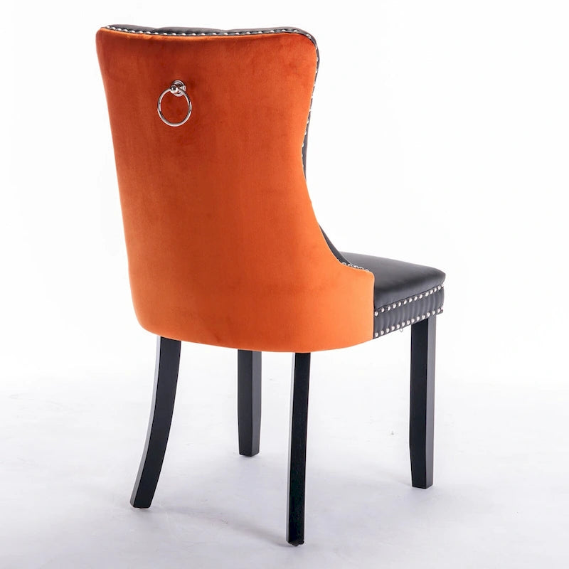 Lot de 2 chaises de salle à manger à dossier haut, chaises de cuisine en cuir PU rembourrées avec poignée arrière et pieds en bois