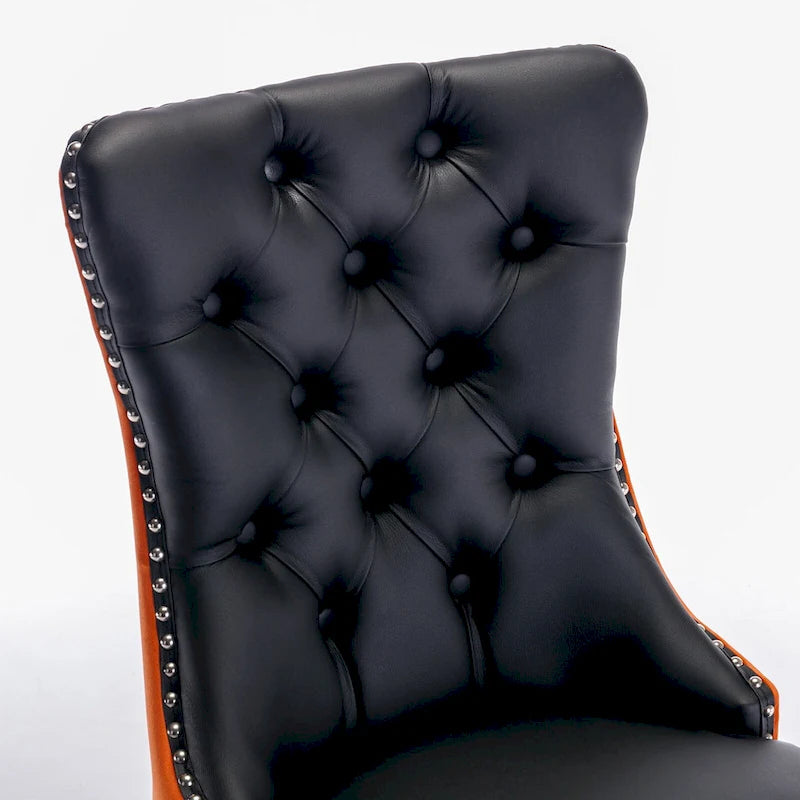 Lot de 2 chaises de salle à manger à dossier haut, chaises de cuisine en cuir PU rembourrées avec poignée arrière et pieds en bois