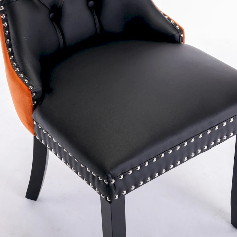 Lot de 2 chaises de salle à manger à dossier haut, chaises de cuisine en cuir PU rembourrées avec poignée arrière et pieds en bois