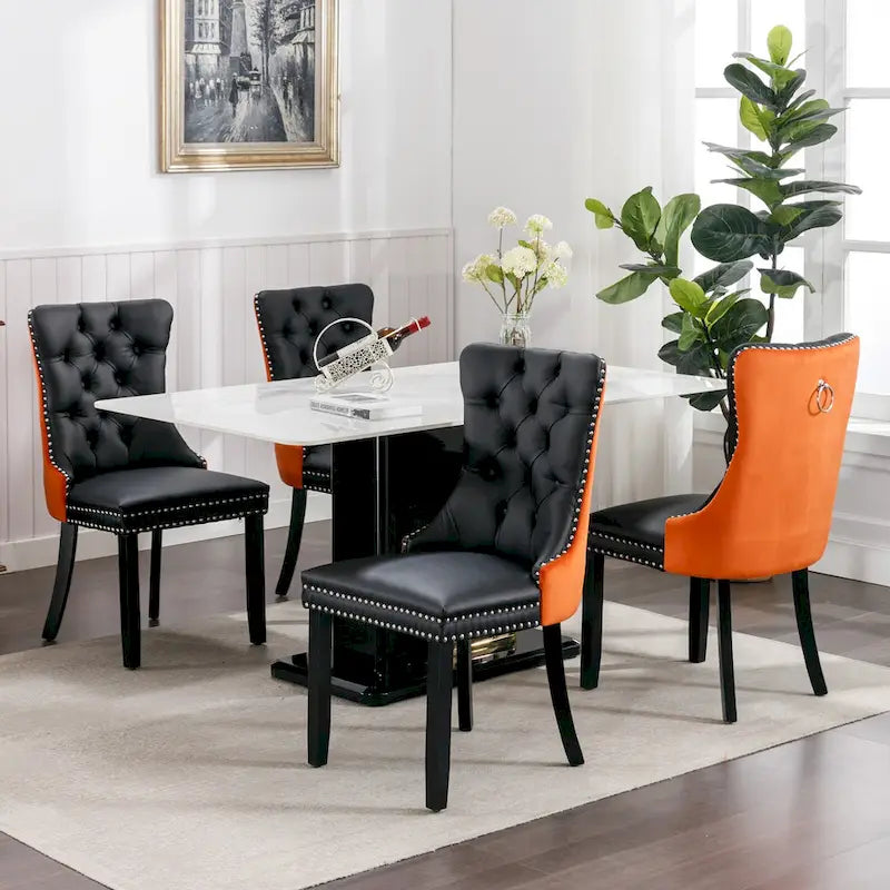 Lot de 2 chaises de salle à manger à dossier haut, chaises de cuisine en cuir PU rembourrées avec poignée arrière et pieds en bois