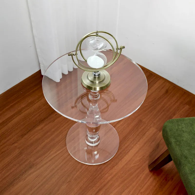 Table d'appoint ronde en acrylique transparent avec poteau central massif – 18 po de diamètre x 19 po de hauteur