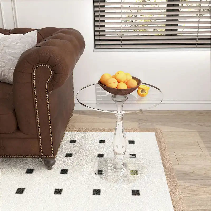 Table d'appoint ronde en acrylique transparent avec poteau central massif – 18 po de diamètre x 19 po de hauteur