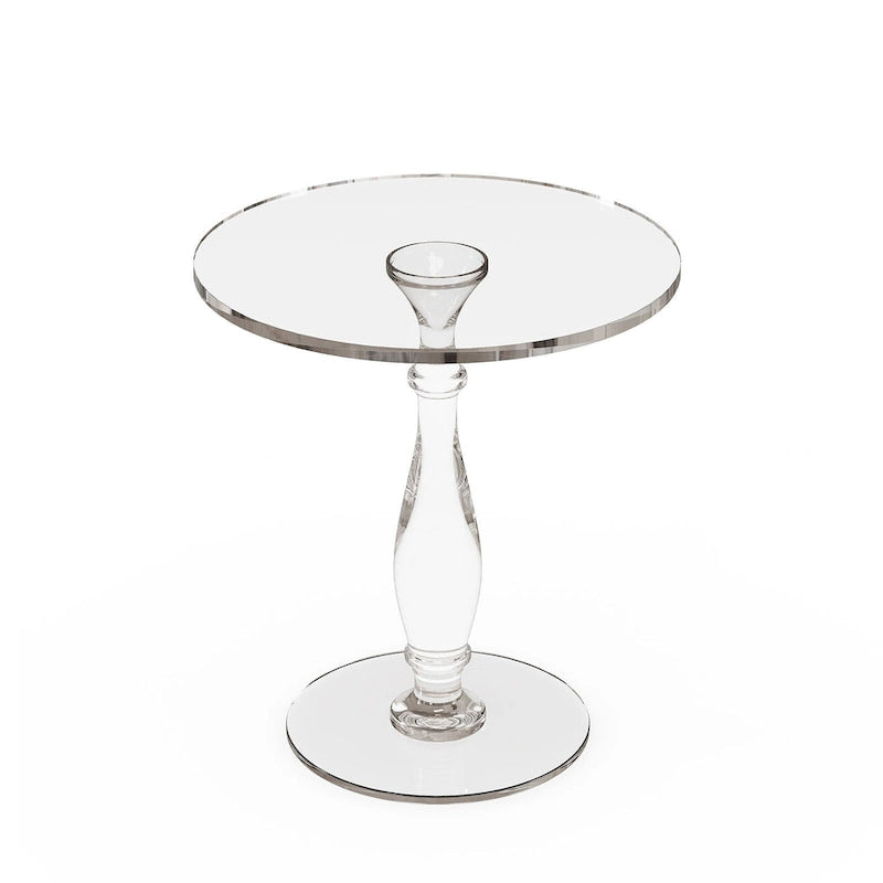 Table d'appoint ronde en acrylique transparent avec poteau central massif – 18 po de diamètre x 19 po de hauteur