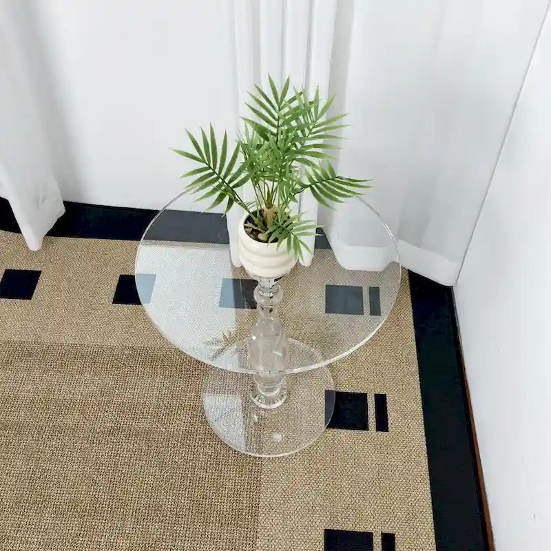 Table d'appoint ronde en acrylique transparent avec poteau central massif – 18 po de diamètre x 19 po de hauteur