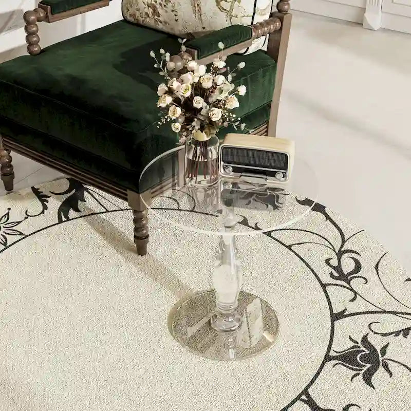 Table d'appoint ronde en acrylique transparent avec poteau central massif – 18 po de diamètre x 19 po de hauteur