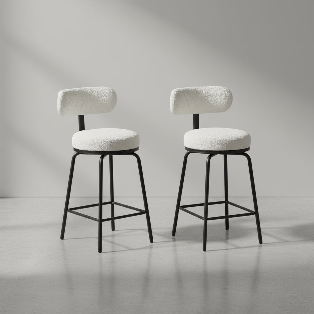 Lot de 2 tabourets de bar pivotants à 360°, chaises de bar hauteur comptoir en tissu bouclé avec pieds en métal pour îlot de cuisine, salle à manger