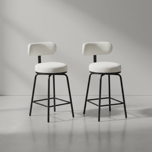 Lot de 2 tabourets de bar pivotants à 360°, chaises de bar hauteur comptoir en tissu bouclé avec pieds en métal pour îlot de cuisine, salle à manger