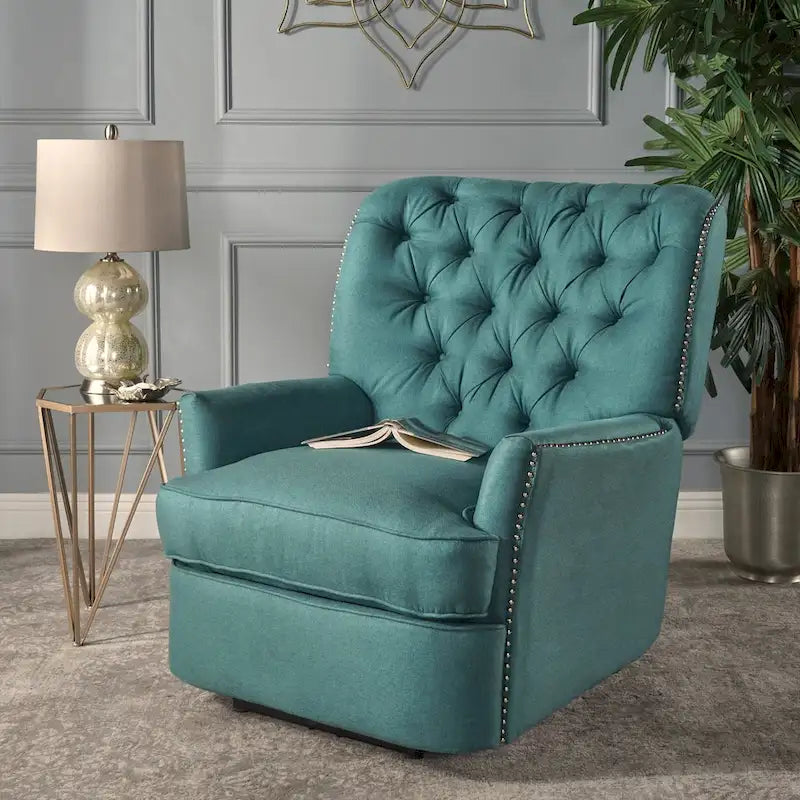 Fauteuil inclinable électrique avec accents cuivrés et revêtement doux, chaise longue confortable pour salon, sarcelle