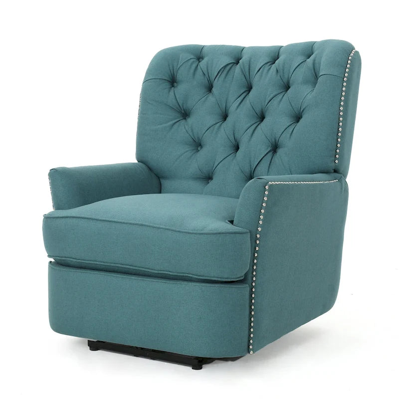 Fauteuil inclinable électrique avec accents cuivrés et revêtement doux, chaise longue confortable pour salon, sarcelle