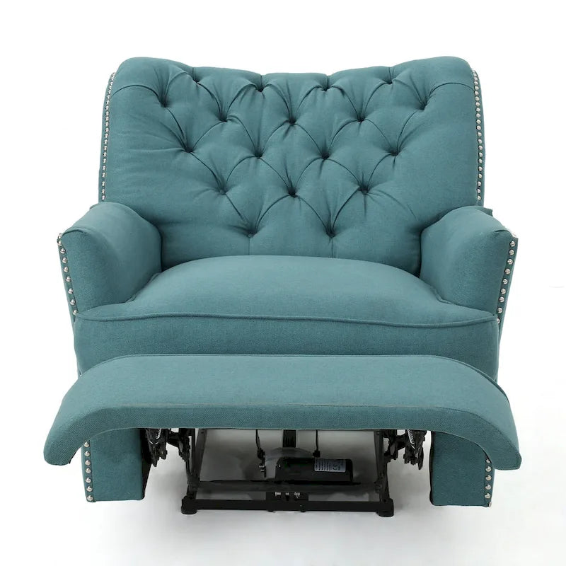 Fauteuil inclinable électrique avec accents cuivrés et revêtement doux, chaise longue confortable pour salon, sarcelle