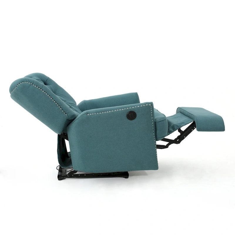 Fauteuil inclinable électrique avec accents cuivrés et revêtement doux, chaise longue confortable pour salon, sarcelle