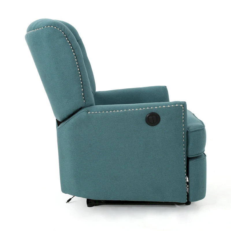 Fauteuil inclinable électrique avec accents cuivrés et revêtement doux, chaise longue confortable pour salon, sarcelle
