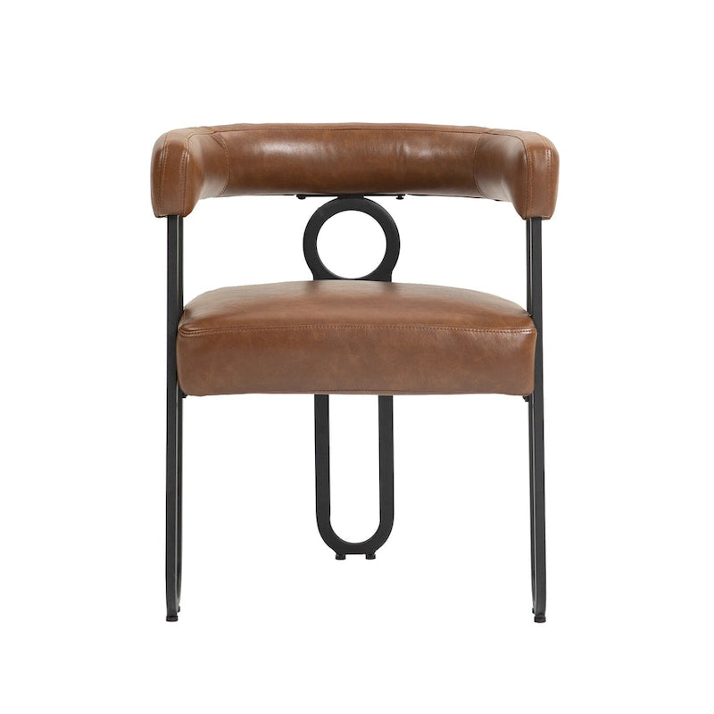Lot de 2 chaises de salle à manger contemporaines en PU, chaise tonneau avec pieds en métal noir mat et coussin rond épaissi