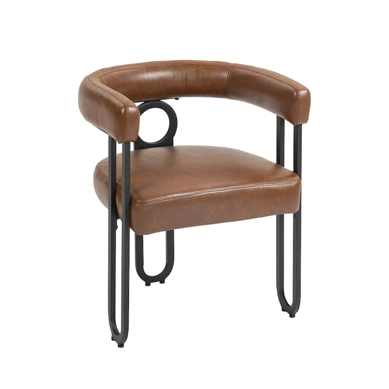 Lot de 2 chaises de salle à manger contemporaines en PU, chaise tonneau avec pieds en métal noir mat et coussin rond épaissi