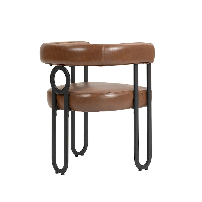 Lot de 2 chaises de salle à manger contemporaines en PU, chaise tonneau avec pieds en métal noir mat et coussin rond épaissi