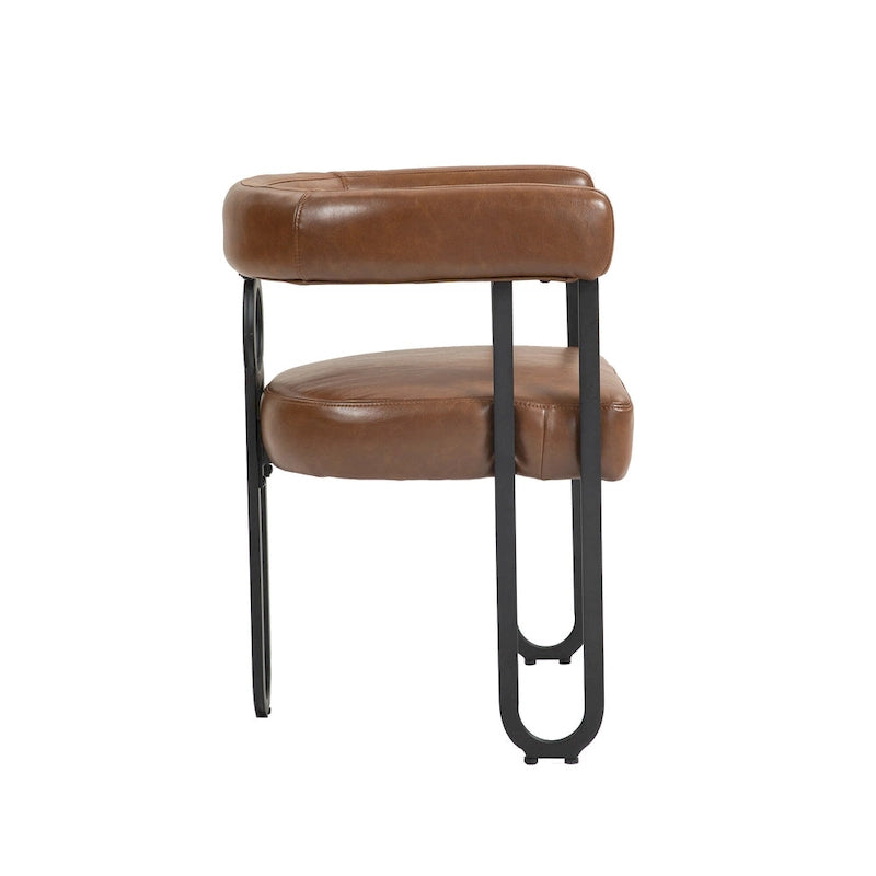 Lot de 2 chaises de salle à manger contemporaines en PU, chaise tonneau avec pieds en métal noir mat et coussin rond épaissi