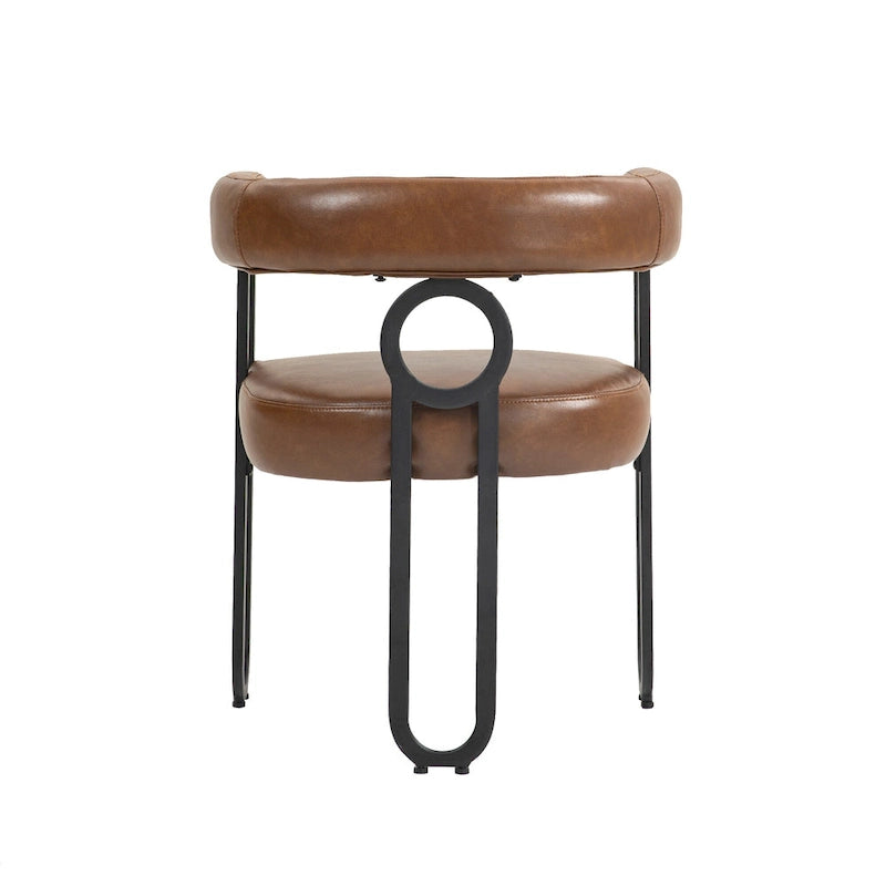 Lot de 2 chaises de salle à manger contemporaines en PU, chaise tonneau avec pieds en métal noir mat et coussin rond épaissi