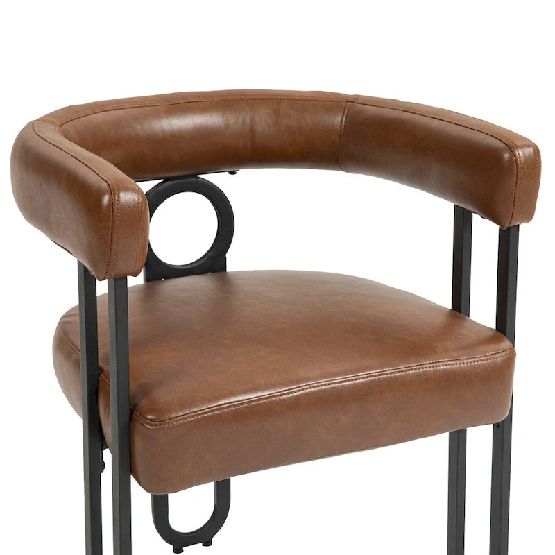 Lot de 2 chaises de salle à manger contemporaines en PU, chaise tonneau avec pieds en métal noir mat et coussin rond épaissi