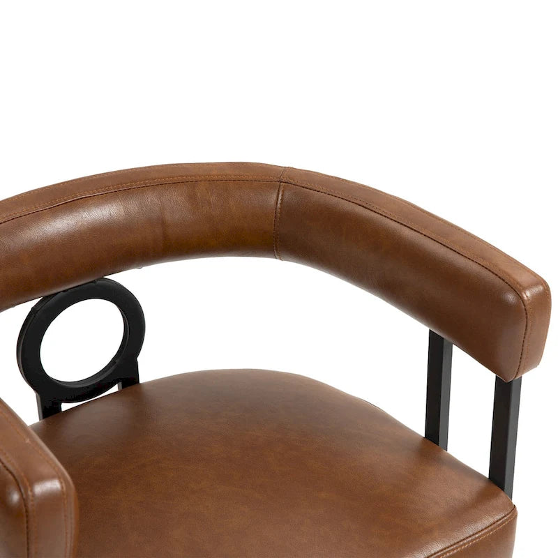 Lot de 2 chaises de salle à manger contemporaines en PU, chaise tonneau avec pieds en métal noir mat et coussin rond épaissi